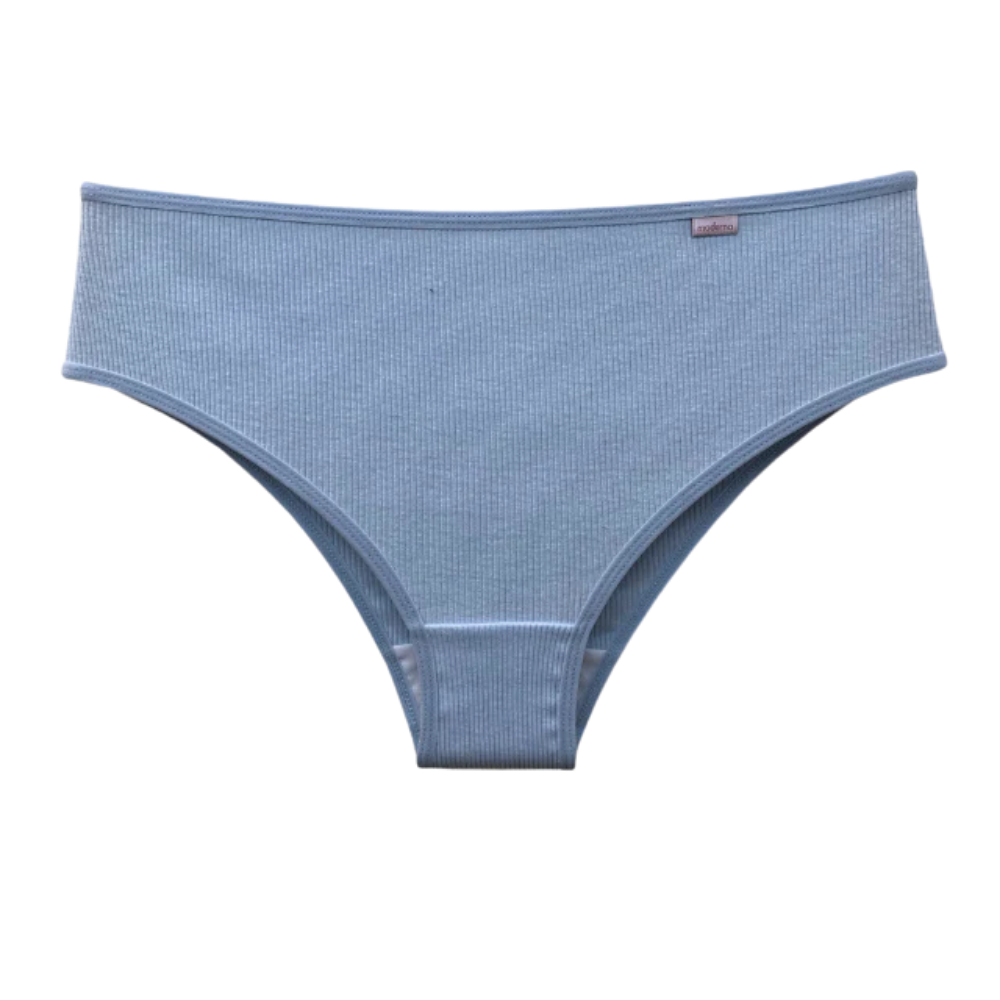 Calcinha calça cava média em ribana 100% algodão azul vista frontal