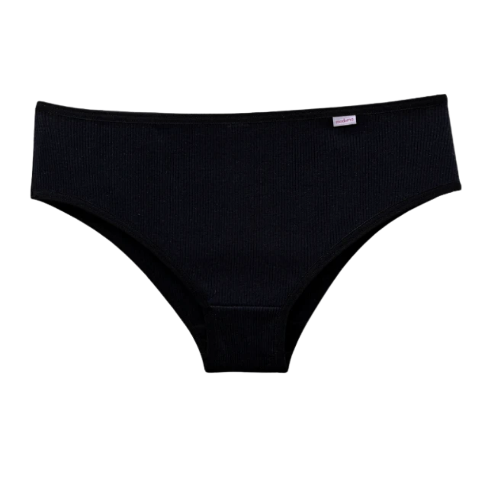 Calcinha calça cava média em ribana 100% algodão preta vista frontal