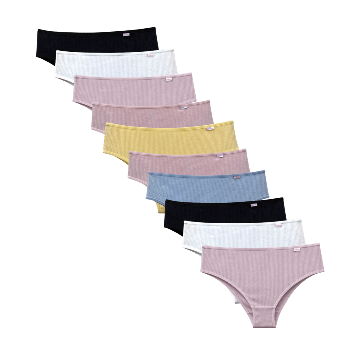 Kit com 10 calcinhas calça cava média em ribana 100% algodão em cores sortidas vista frontal