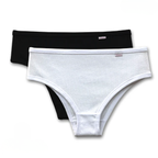 Kit com 2 calcinhas calça cava média 100% algodão com viés em cores sortidas