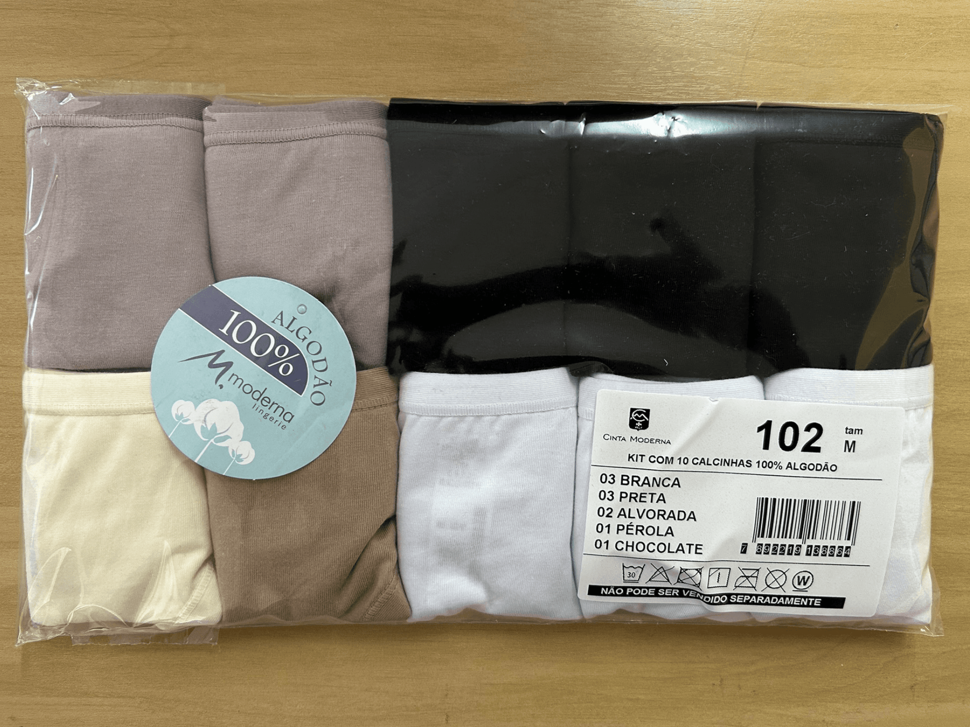 Kit com 10 calcinhas biquíni 100% algodão com viés em cores sortidas na embalagem