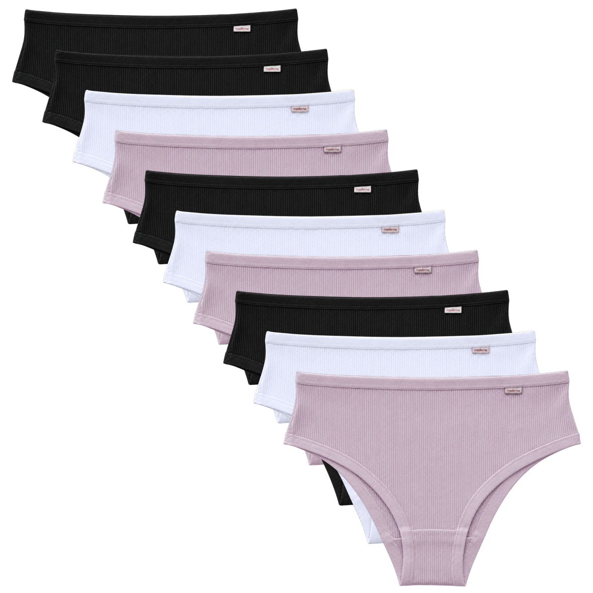 Kit com 10 calcinhas calça cava média 100% algodão com viés em cores sortidas