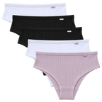 Kit com 5 calcinhas calça cava média 100% algodão com viés em cores sortidas