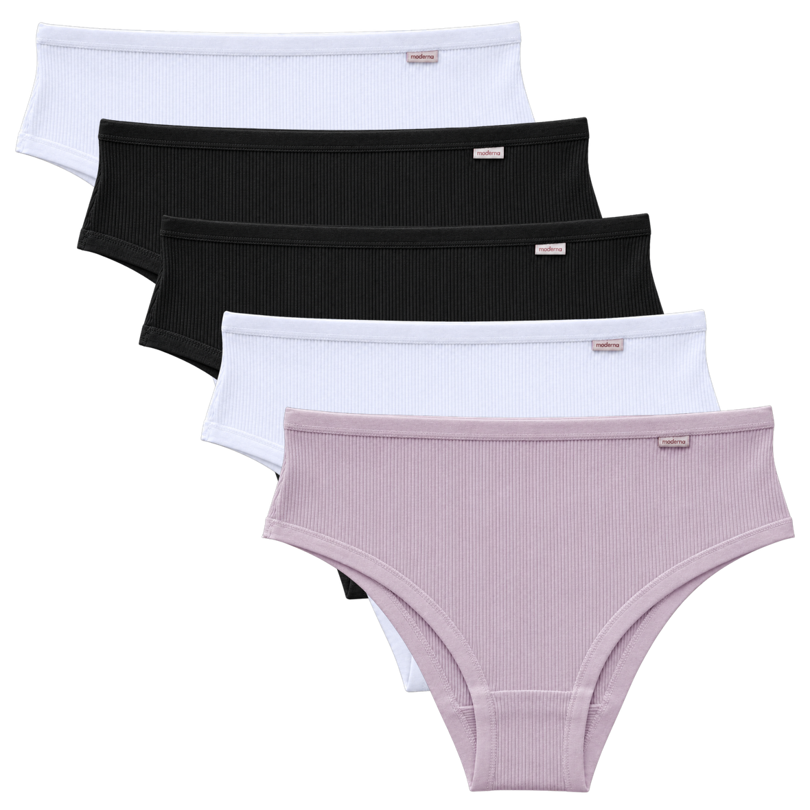 Kit com 5 calcinhas calça cava média 100% algodão com viés em cores sortidas