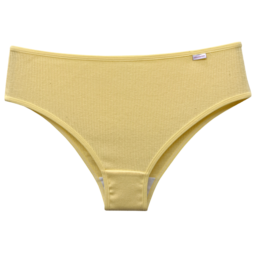 Calcinha calça cava média em ribana 100% algodão amarelo vista frontal