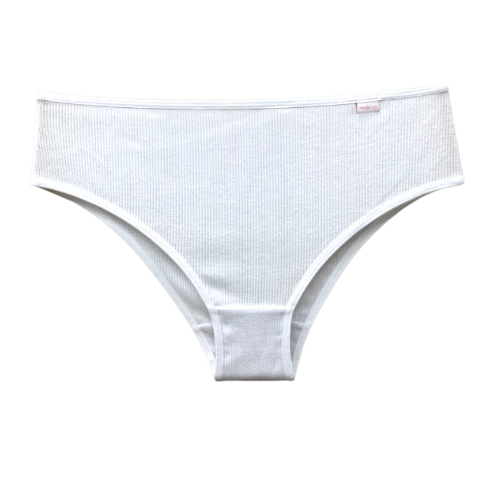 Calcinha calça cava média em ribana 100% algodão branca vista frontal