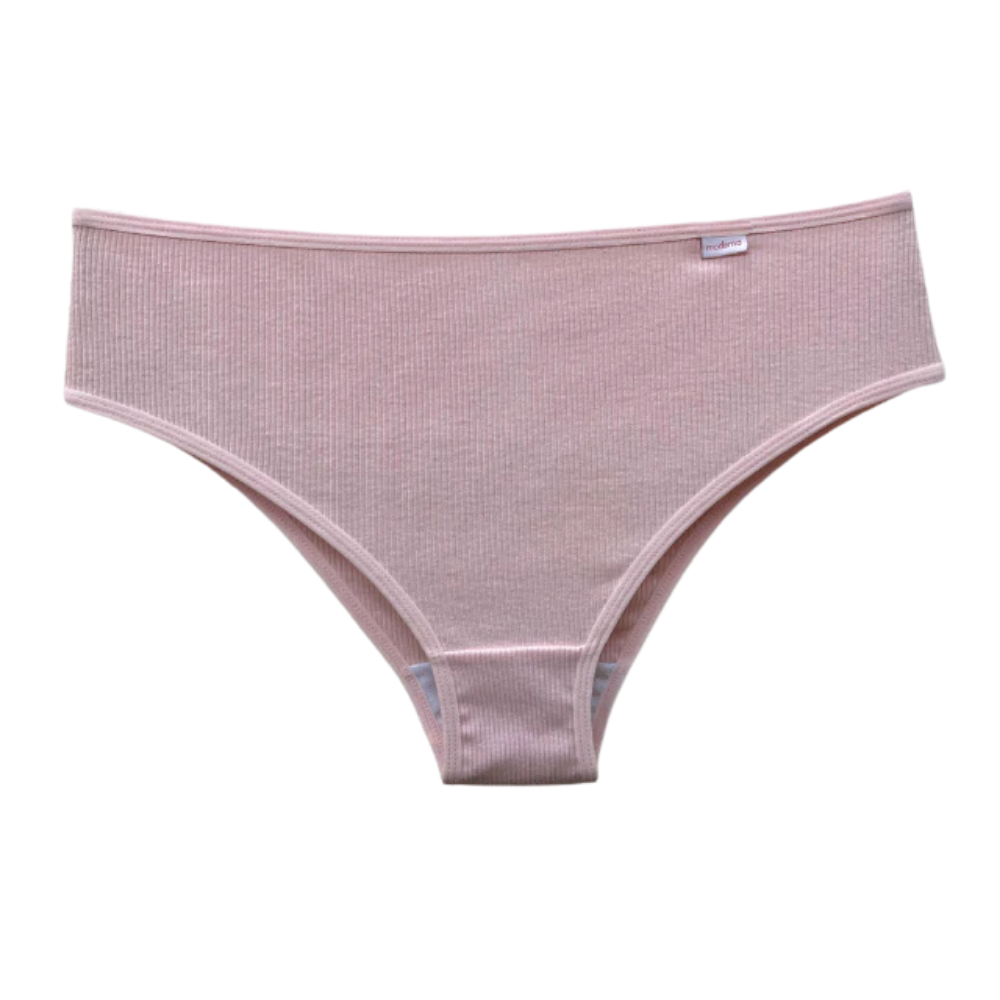 Calcinha calça cava média em ribana 100% algodão rosa vista frontal