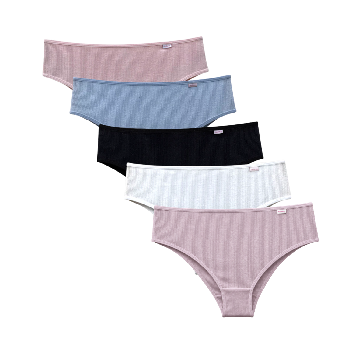 Kit com 5 calcinhas calça cava média em ribana 100% algodão em cores sortidas vista frontal