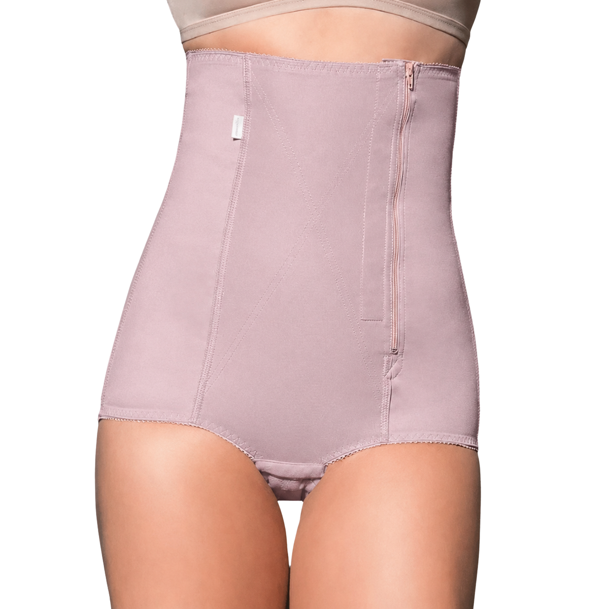 Cinta alta pós-parto nude alvorada com zíper lateral vista frontal