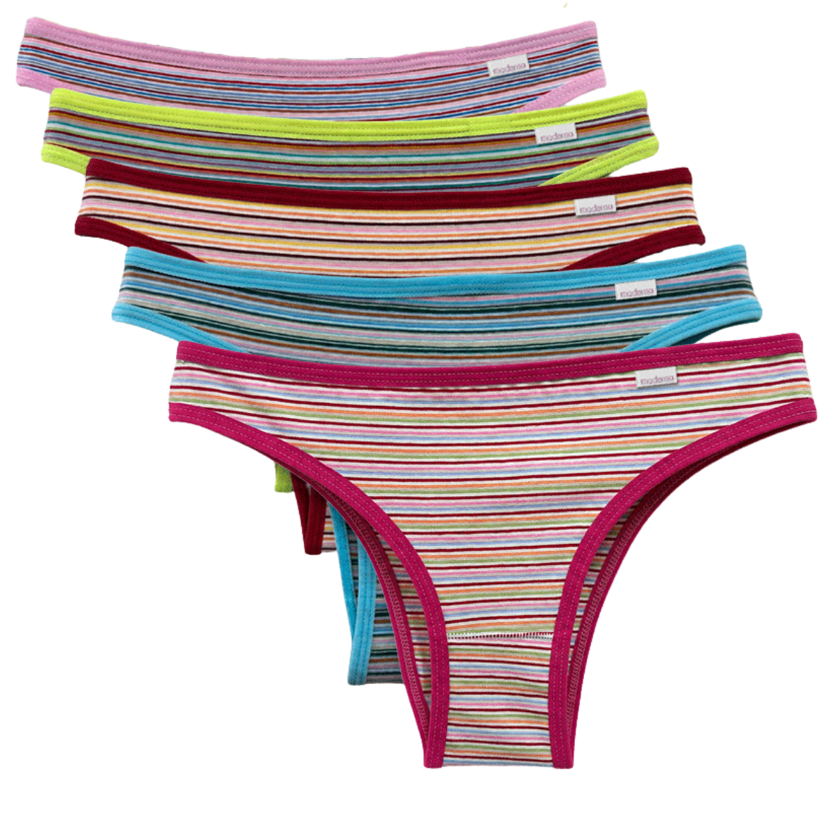 Kit com 5 calcinhas biquíni de algodão com elastano com estampas listradas sortidas