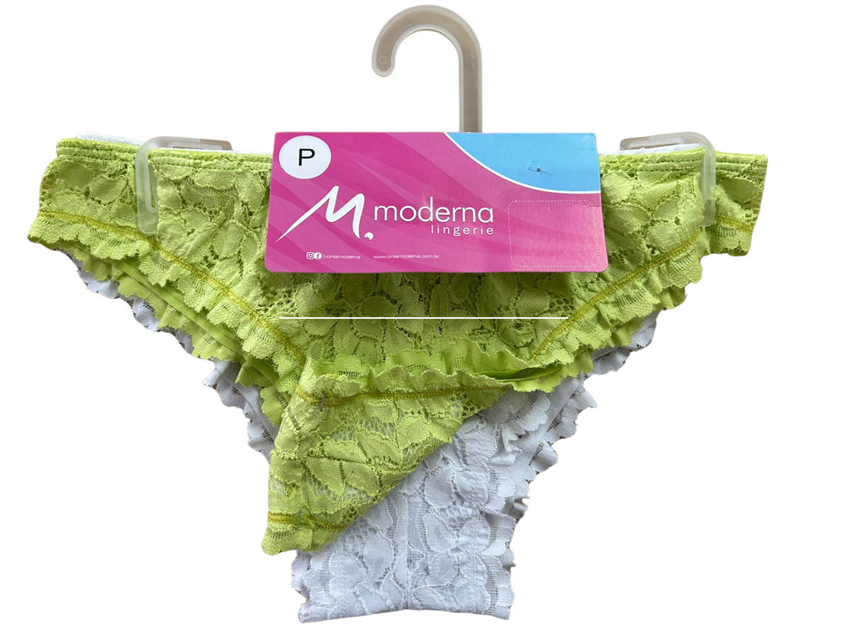 KIT080 - KIT CALCINHA ASA DELTA EM RENDA COM FUNDO DE ALGODAO – KIT COM 2 PECAS