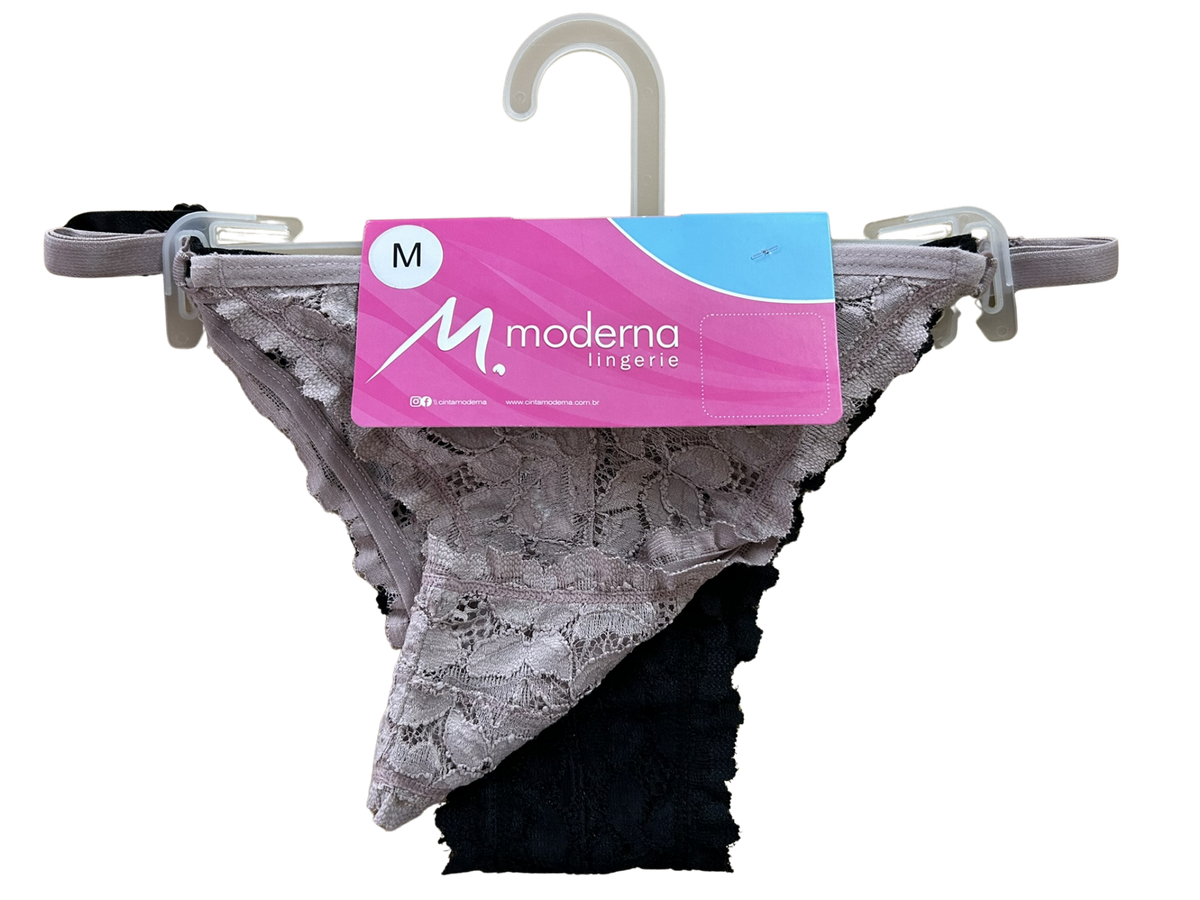 KIT086 - KIT TANGA STRING TODA EM RENDA COM REGULAGEM LATERAL E FUNDO DE ALGODAO – KIT COM 2 PECAS