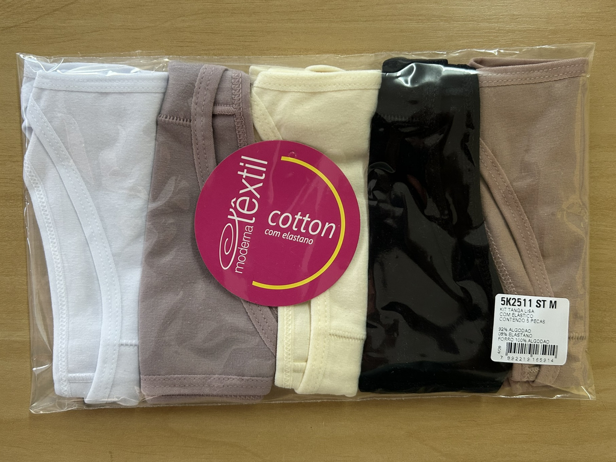 5K2511 - KIT TANGA STRING EM COTTON COM ELASTICO PERNA E CINTURA – KIT COM 5 PECAS EM CORES SORTIDAS