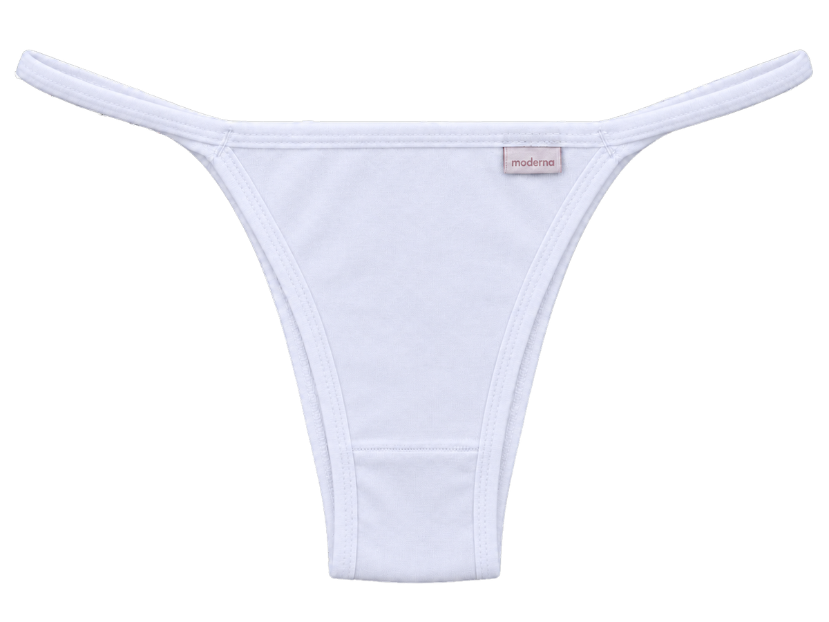 Calcinha tanga string de algodão em Cotton branca vista frontal