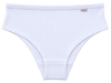 Calcinha calça cava média 100% algodão com viés branca vista frontal
