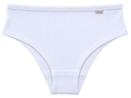 Calcinha calça cava média 100% algodão com viés branca vista frontal
