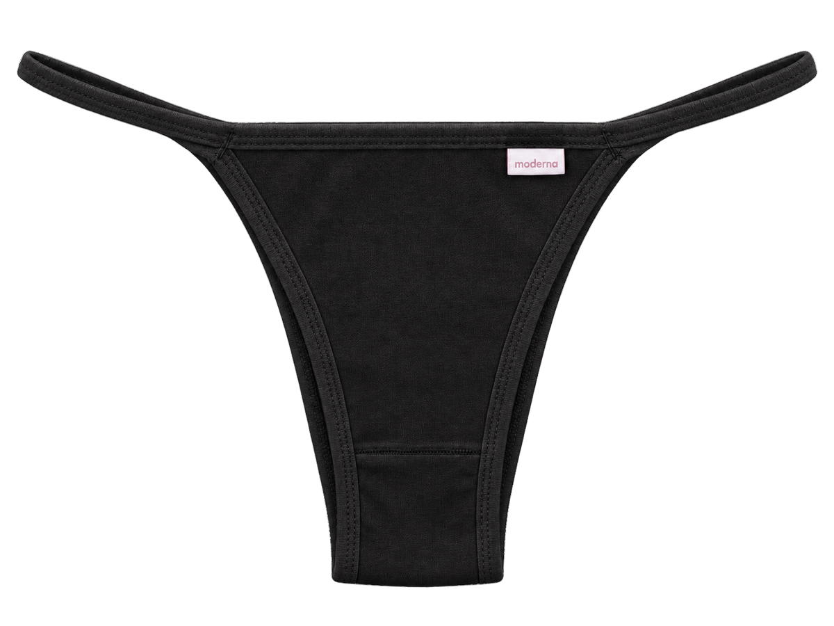 Calcinha tanga string de algodão em Cotton preta vista frontal