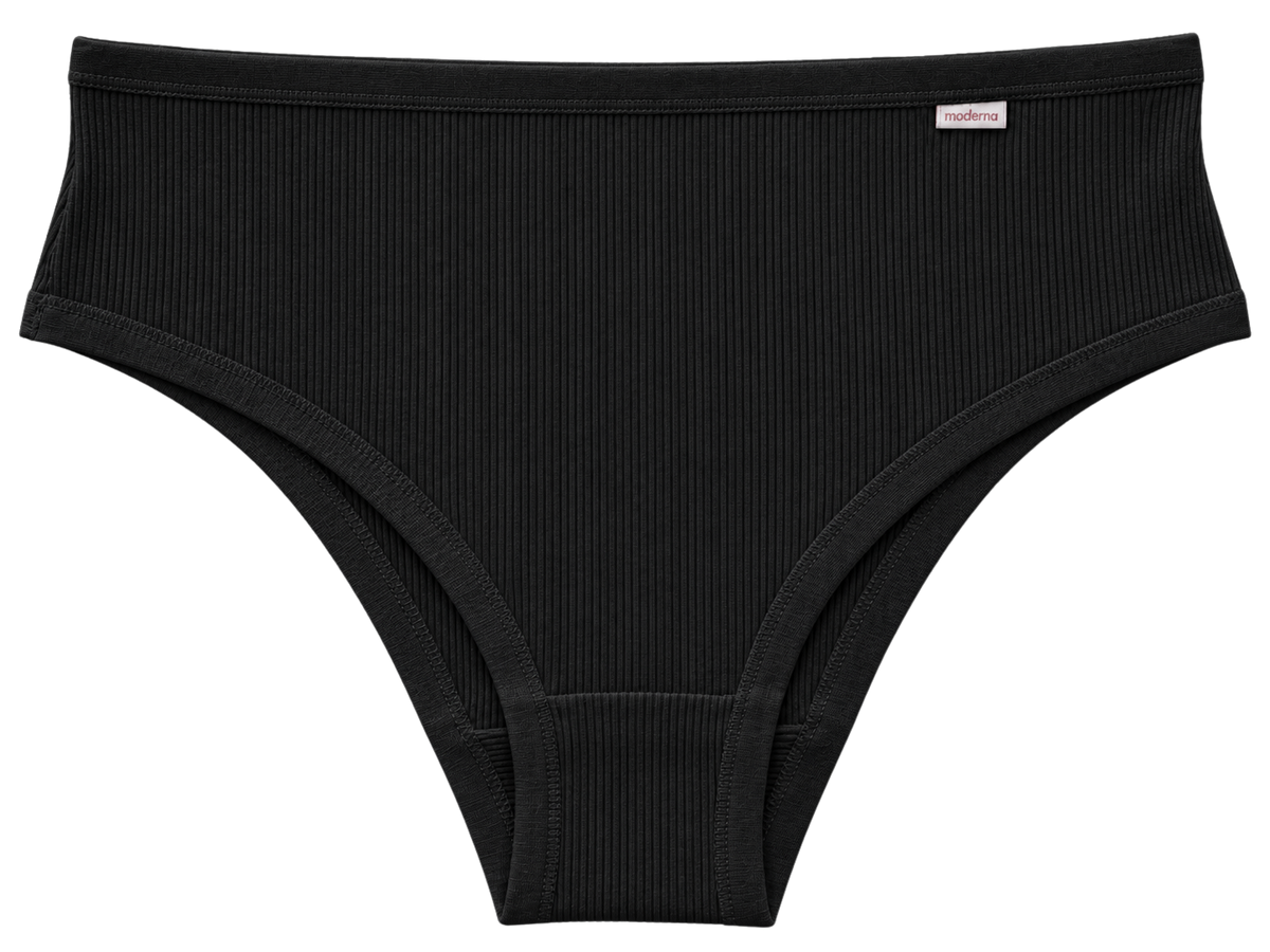 Calcinha calça cava média 100% algodão com viés preta vista frontal