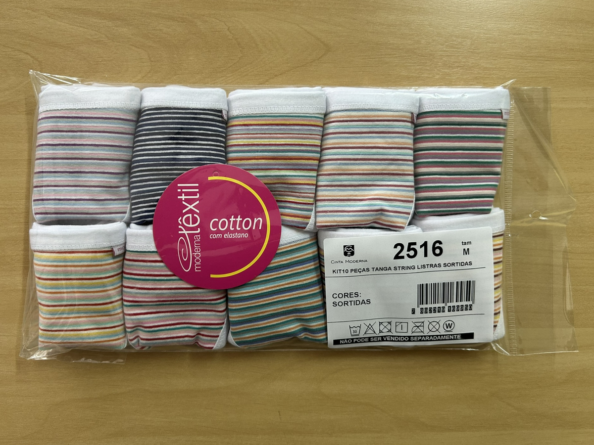 10K2516 - KIT TANGA STRING LISTRA SORTIDAS COM VIES BRANCO – KIT COM 10 PECAS SORTIDAS