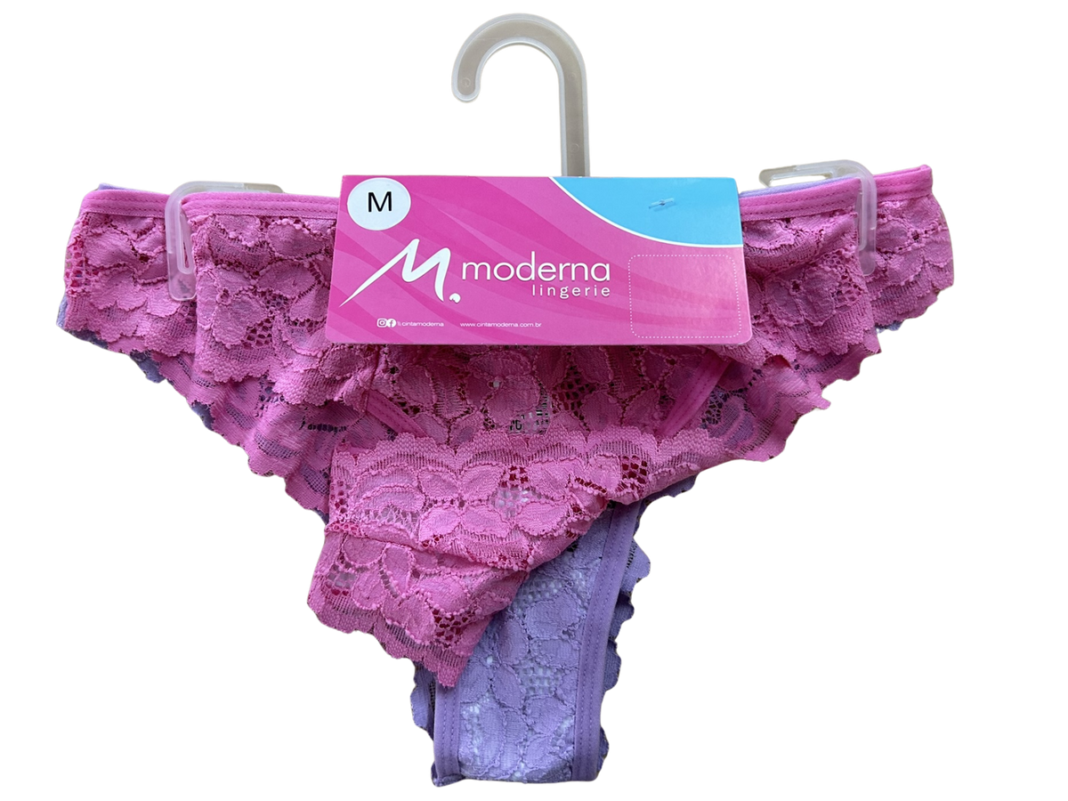KIT081 - KIT CALCINHA TODA EM RENDA COM FUNDO DE ALGODAO – KIT COM 2 PECAS