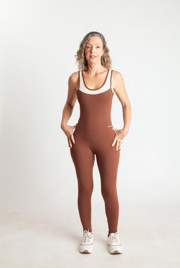 NMLB82 - Macacão Fitness Feminino Longo Costa Cavada Bicolor