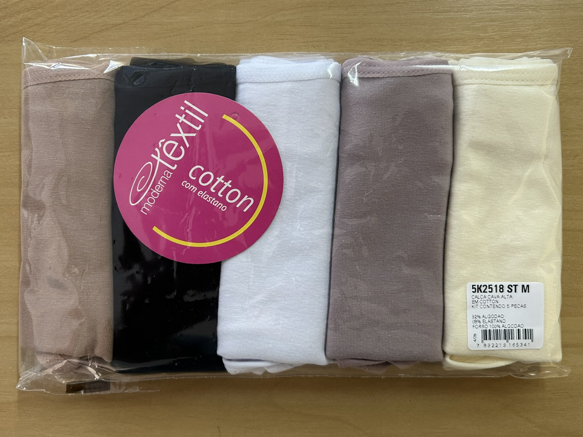 5K2518 - KIT CALCA PLUS SIZE CAVA MEDIA EM COTTON COM ELASTICO PERNA E CINTURA - KIT COM 5 PECAS EM CORES SORTIDAS