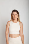 Cropped fitness feminino costa nadador off white em Nagoya vista frontal