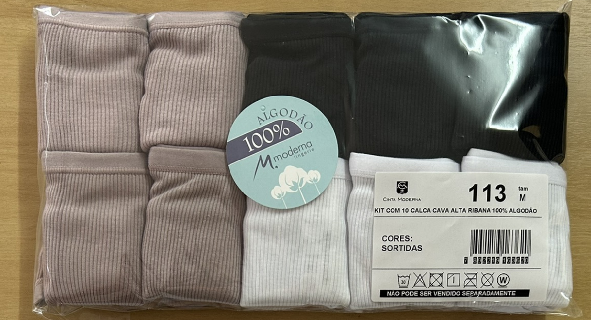 10K113 - KIT CALCA CAVA MEDIA RIBANA COM VIES PERNA E CINTURA – KIT COM 10 PECAS EM CORES SORTIDAS