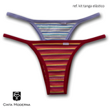KT2510 - Kit Tanga com Elástico - Contém 02 Peças - Listras Sortidas