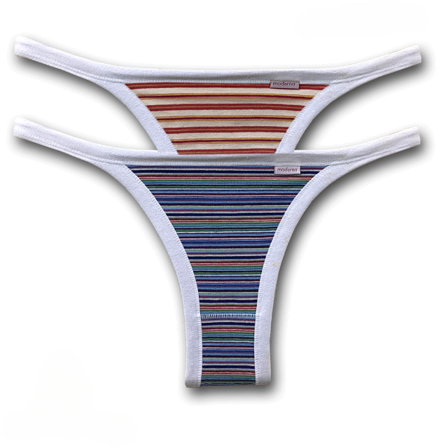 Calcinhas tanga string de algodão listradas com viés branco em cores sortidas