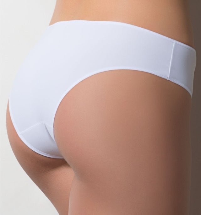 Calcinha cava média em microfibra branca vista costas no corpo