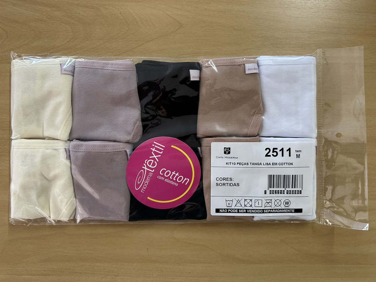 10K2511 - KIT TANGA STRING EM COTTON COM ELASTICO PERNA E CINTURA – KIT COM 10 PECAS EM CORES SORTIDAS