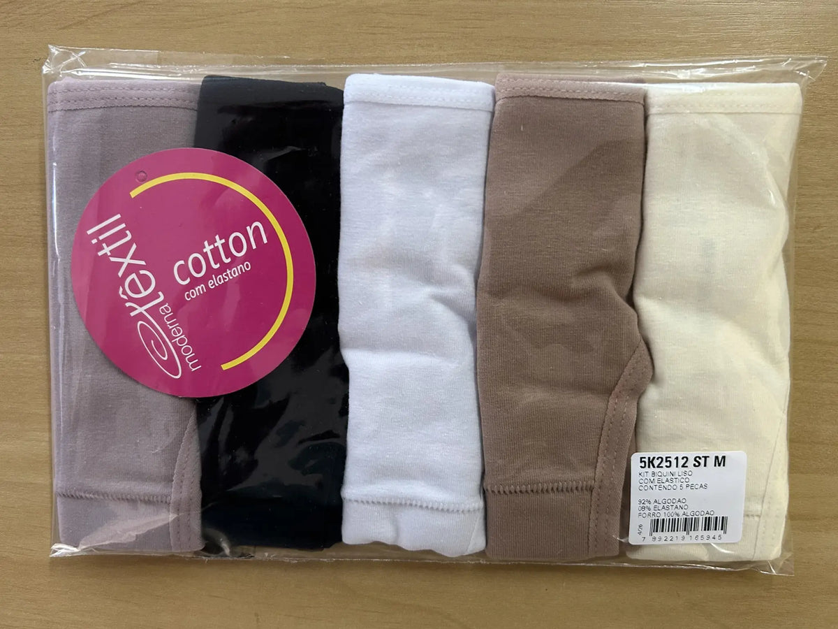5K2512 - KIT BIQUINI EM COTTON COM ELASTICO PERNA E CINTURA – KIT 5 PECAS EM CORES SORTIDAS